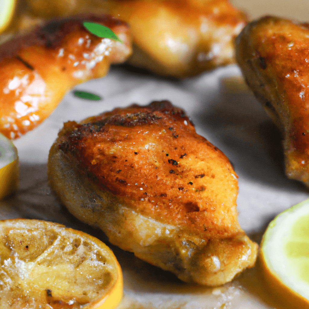 Golden crispy air fryer lemon chicken on a serving dish.