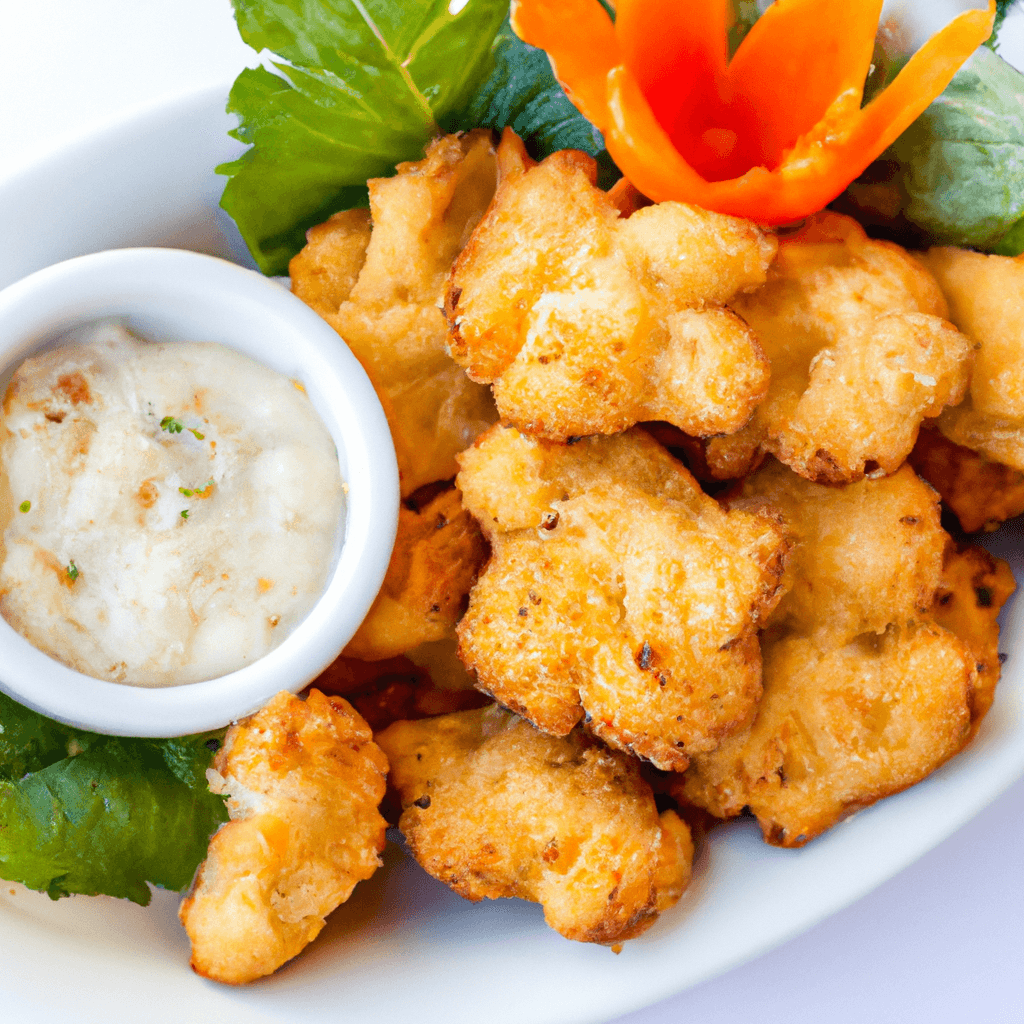 Air fryer basket with perfectly baked cauliflower wings ready to serve.