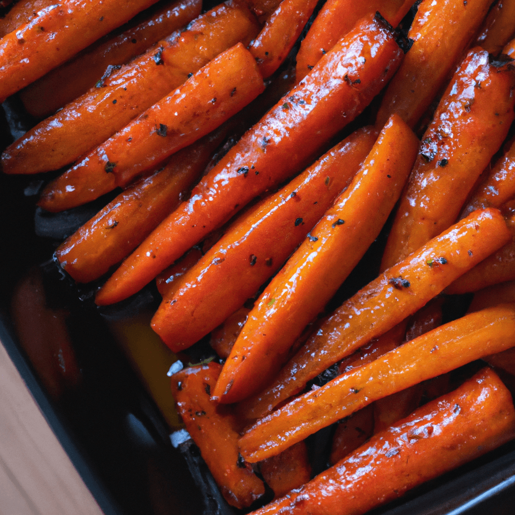 Carrots being evenly arranged in an air fryer basket.