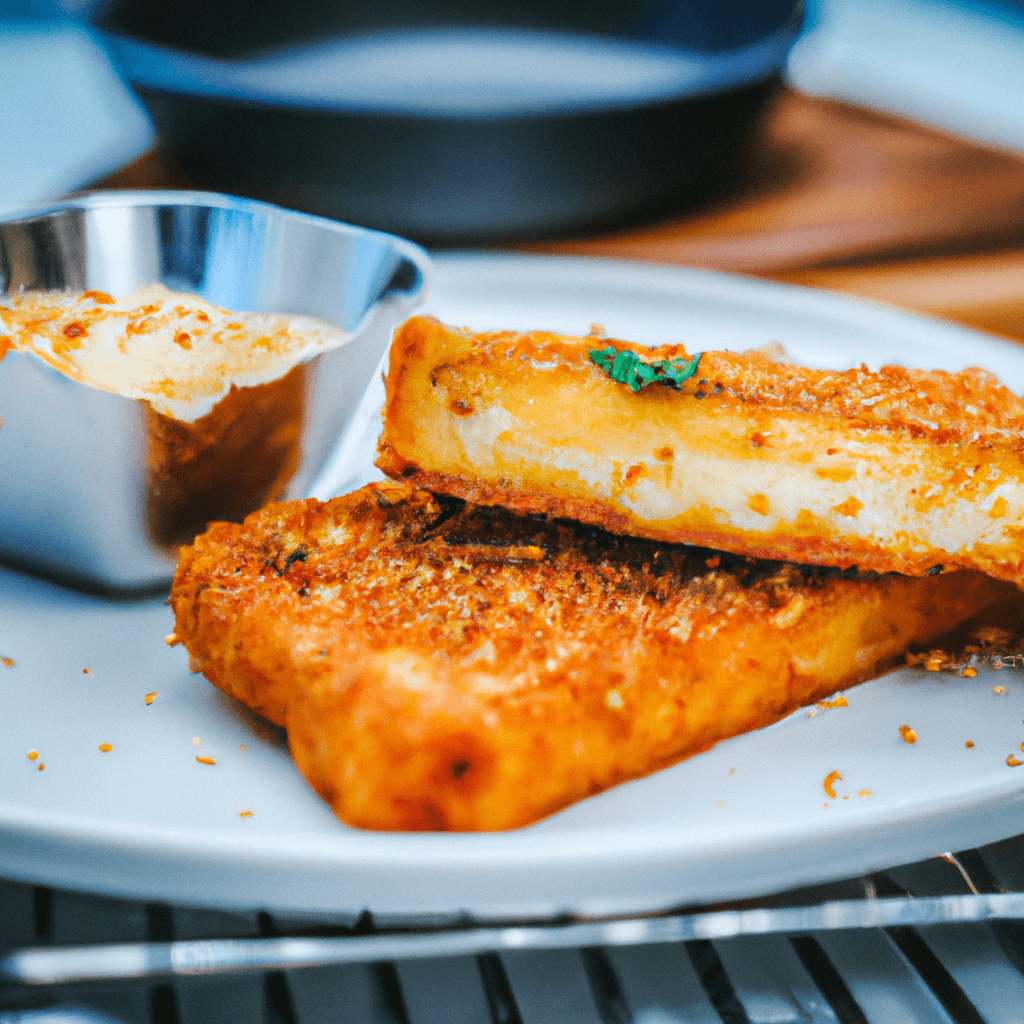 Slices of bread with melted cheese in an air fryer