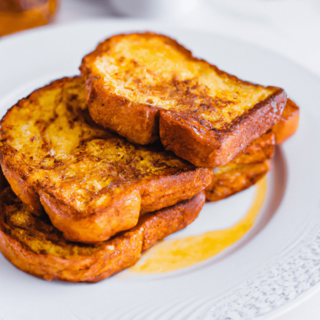 Air fryer basket with crispy cooked french toast pieces.
