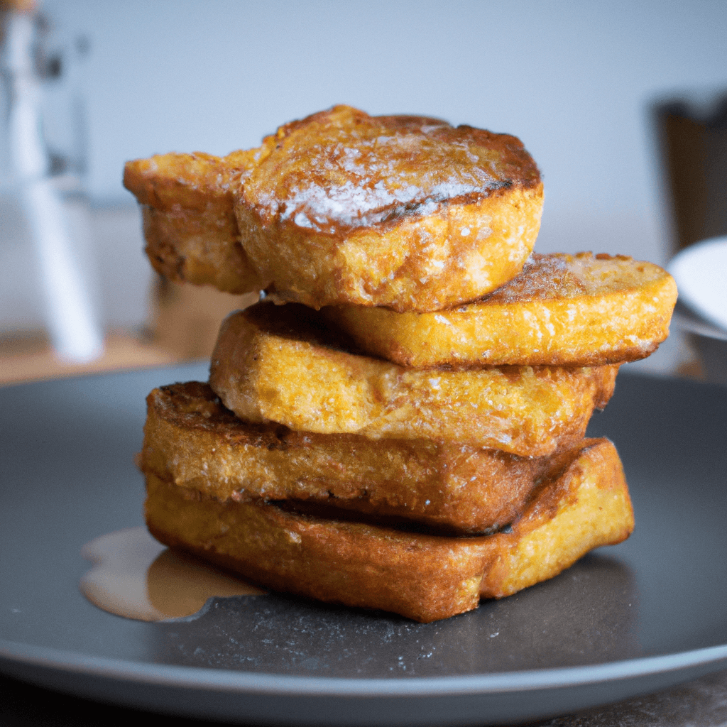 Golden brown slices of air fryer french toast on a plate.