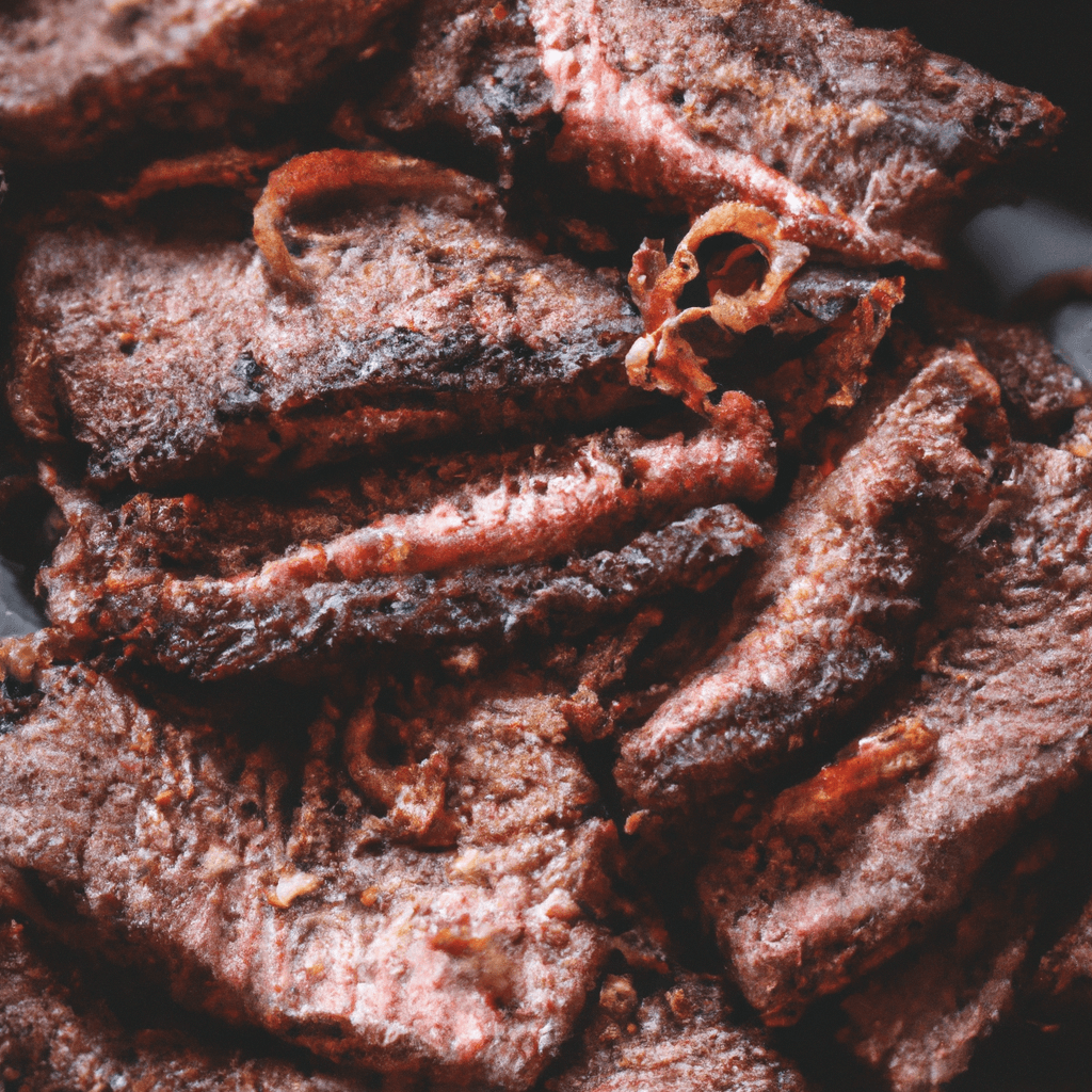 Crispy beef in air fryer on a serving platter with spring onions
