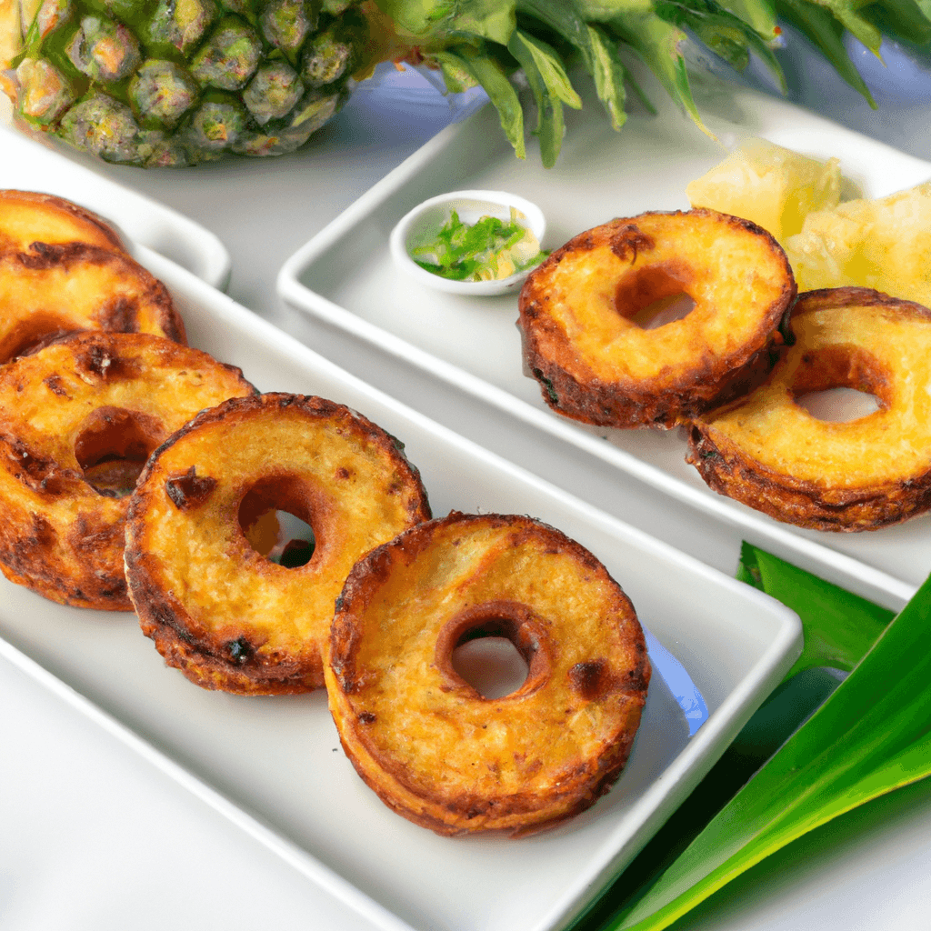 Close-up of pineapple rings in the air fryer basket