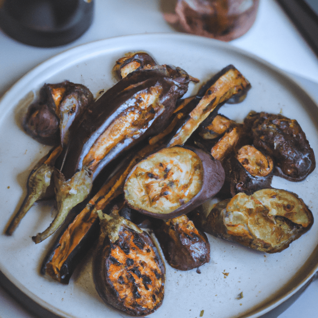Air fryer basket filled with perfectly crispy eggplant fries, showing off golden brown texture