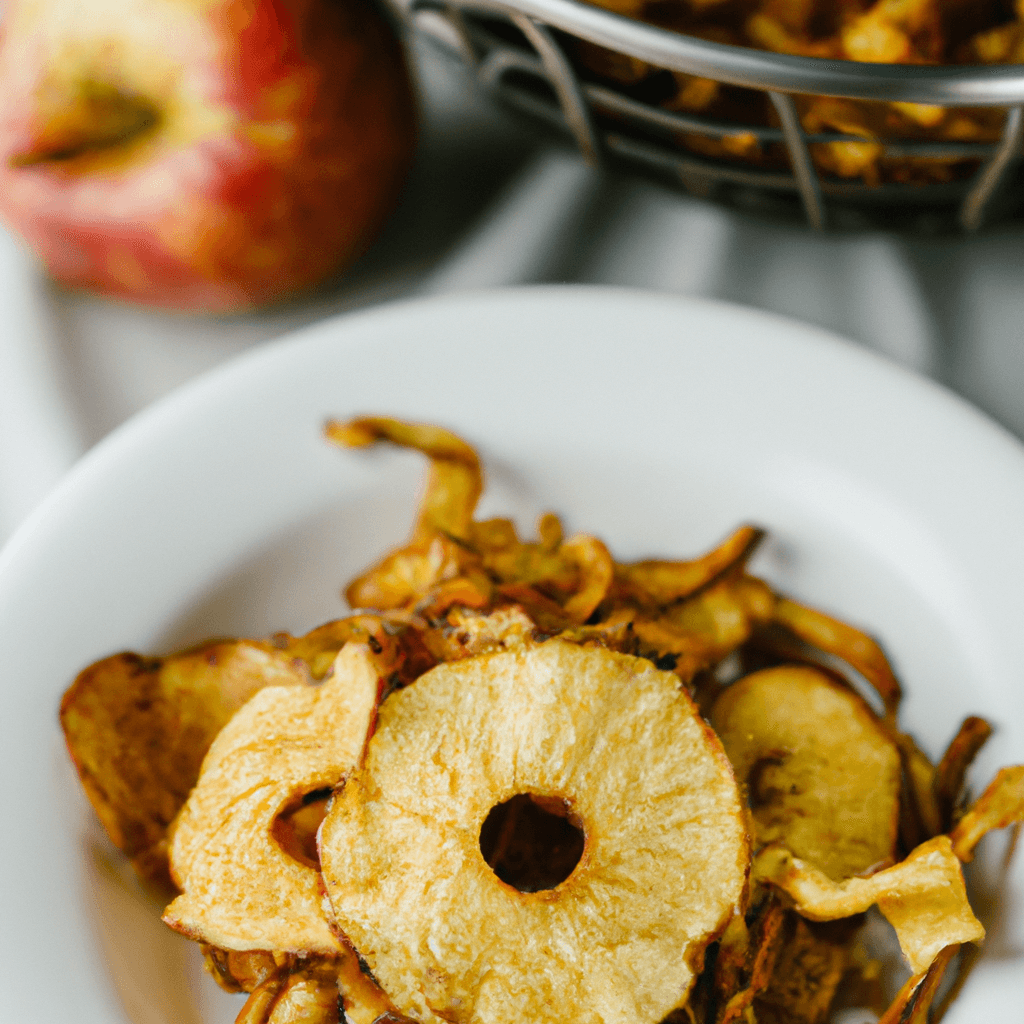 Apple slices arranged in an air fryer basket ready to cook