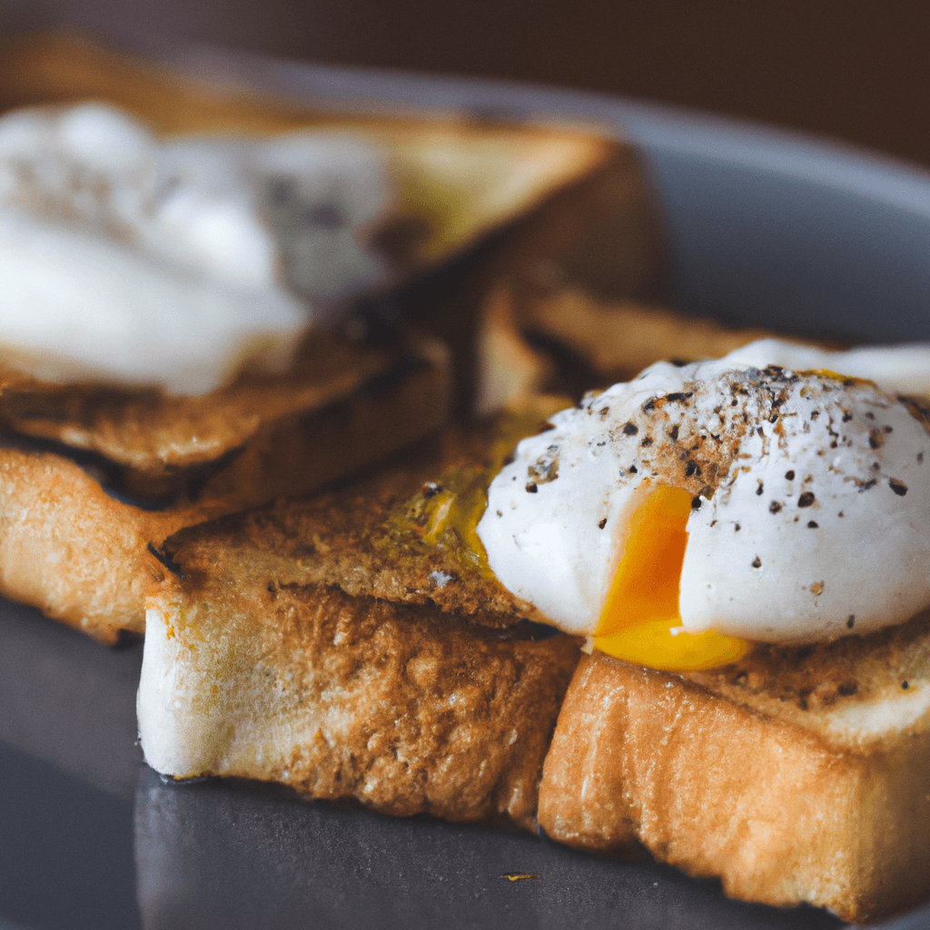 Two perfectly poached air fryer eggs on a slice of wholemeal toast.