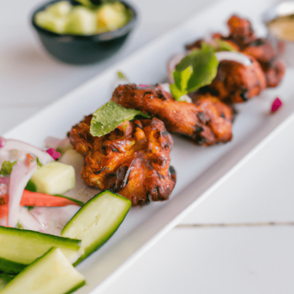 Skewers of seasoned chicken and vegetables in an air fryer basket
