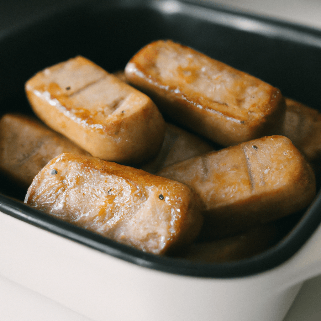 Square crispy sausage piece on a plate ready to eat