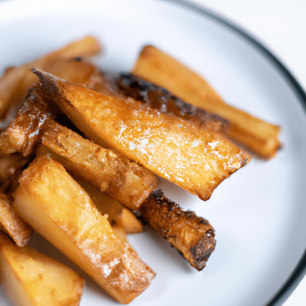 Air fryer basket filled with honey-glazed parsnips achieving a crispy coat.