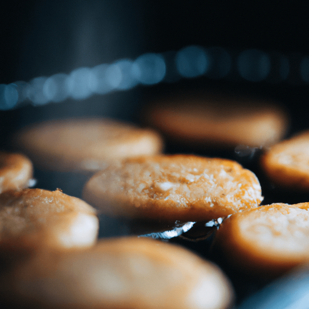 Crispy potato cakes next to a dollop of sour cream.