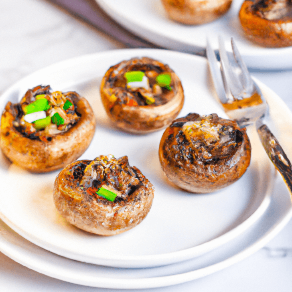 Stuffed mushrooms in an air fryer basket, cooked to perfection