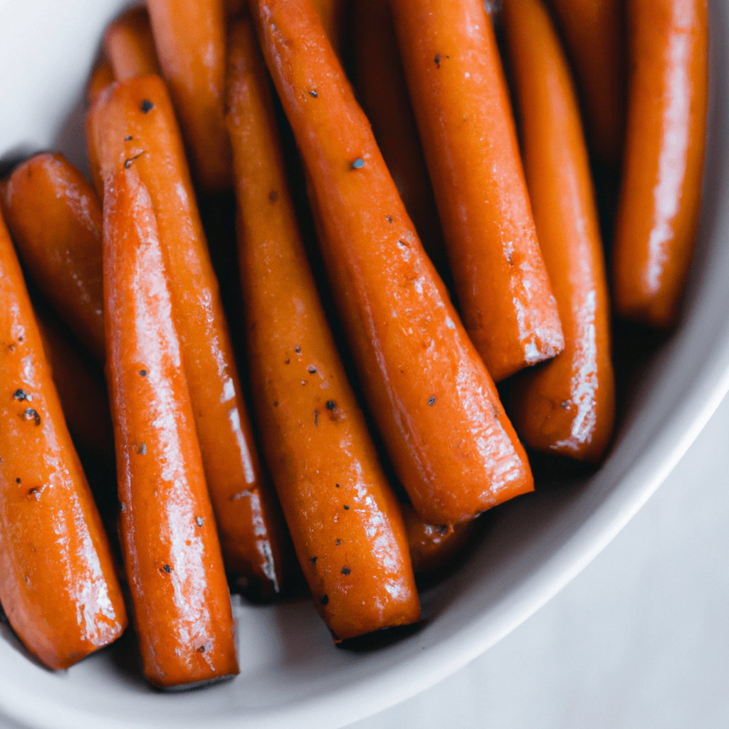 Carrots in an air fryer basket, golden brown and glistening with honey.