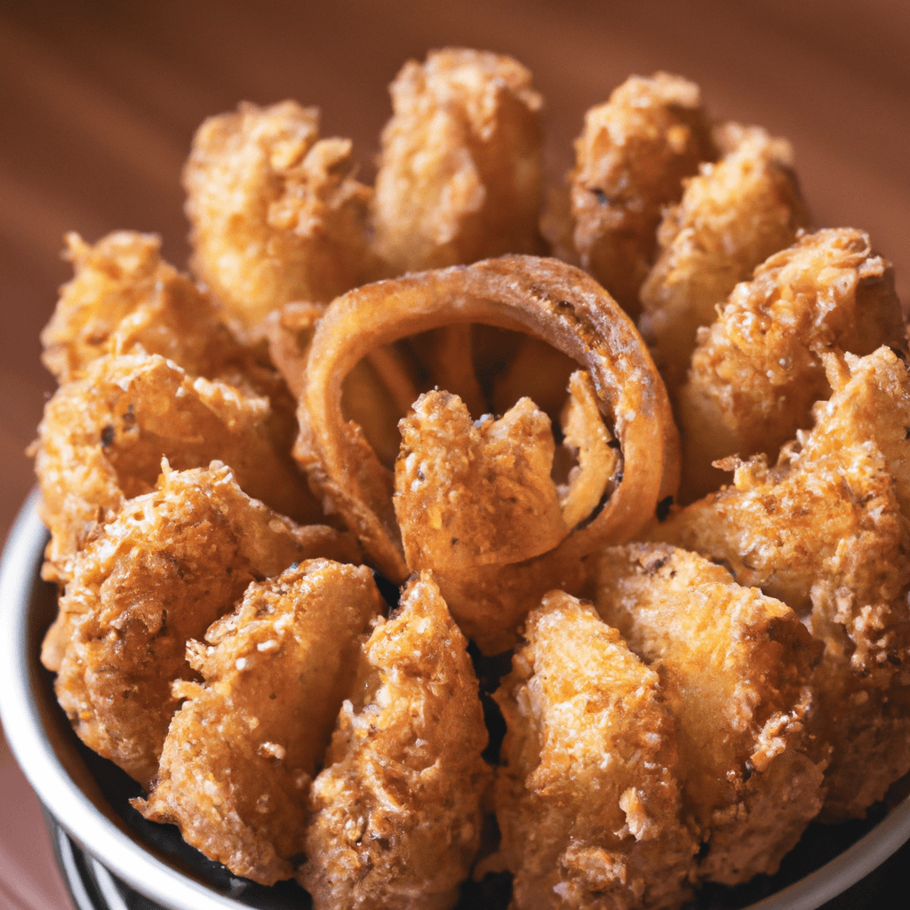 A beautiful air fryer blooming onion cooked to perfection