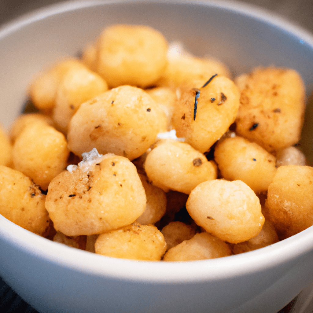 Crispy air fried gnocchi in a basket.