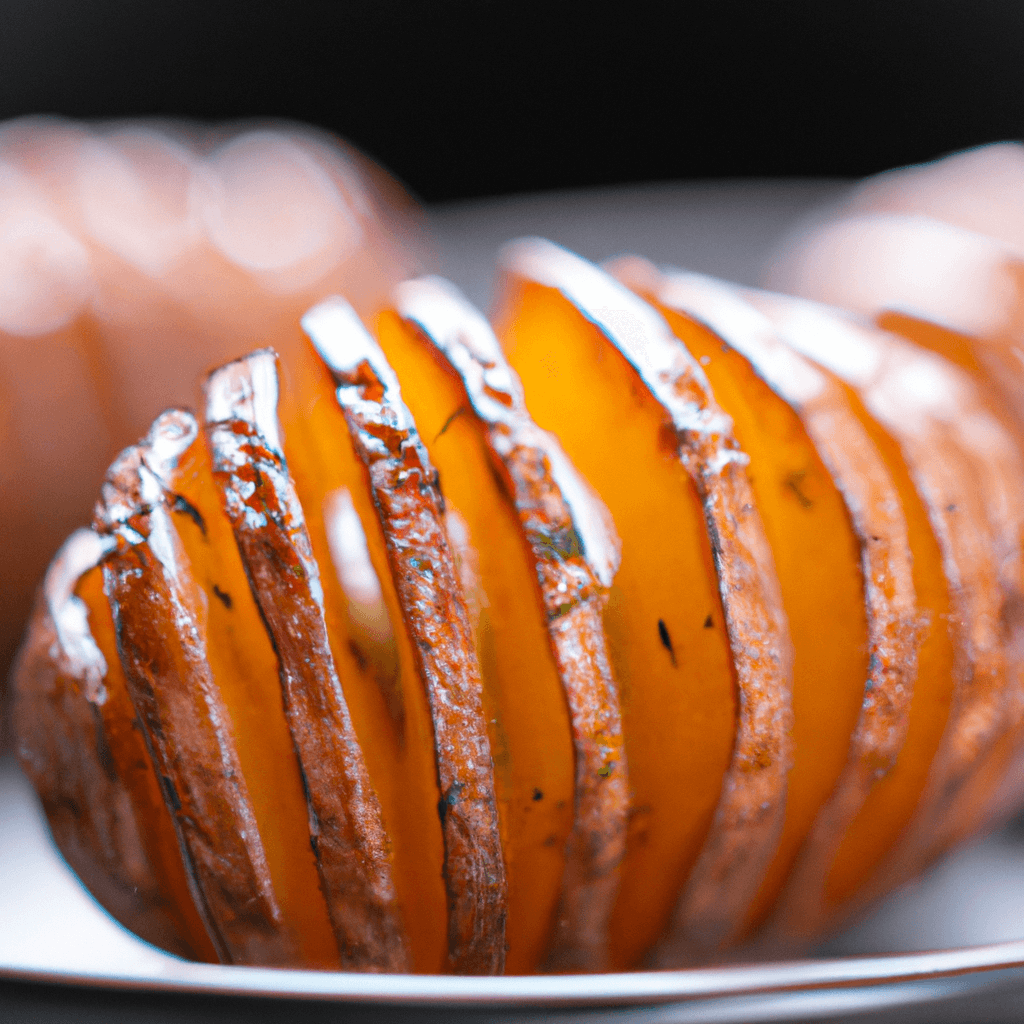 Golden air fryer hasselback potatoes with crispy edges.