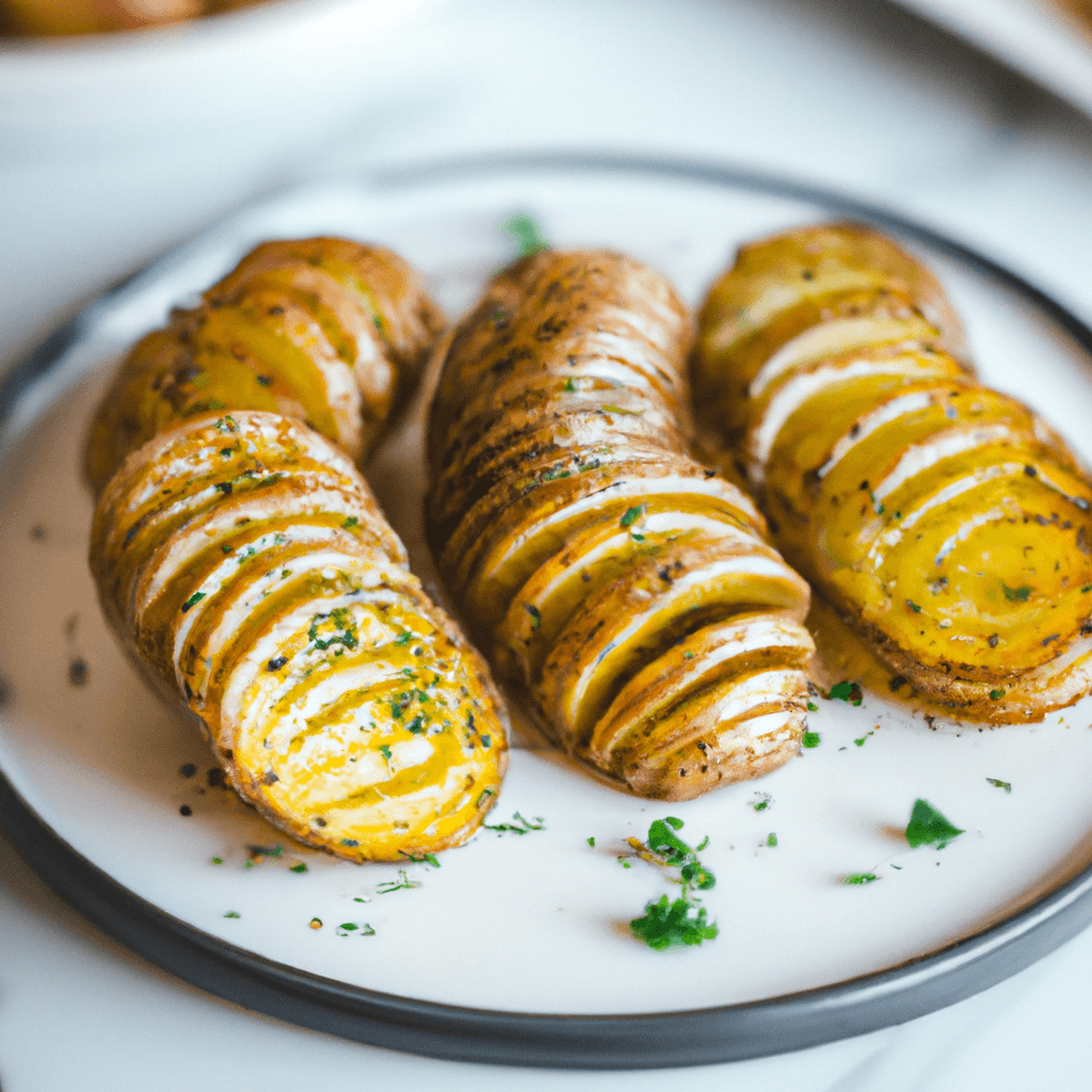 Sliced hasselback potatoes arranged in an air fryer basket.