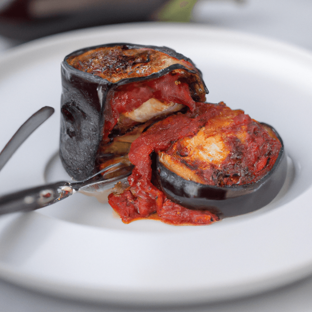 Layered aubergine slices topped with melted mozzarella in the air fryer basket