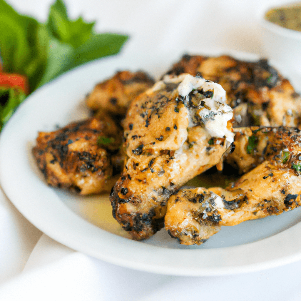 Juicy Greek chicken thighs in the air fryer basket.