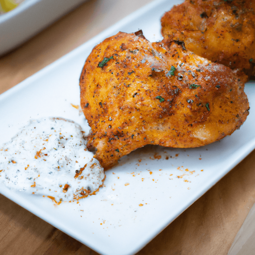 Perfectly cooked air fryer Greek chicken with lemon and herbs.
