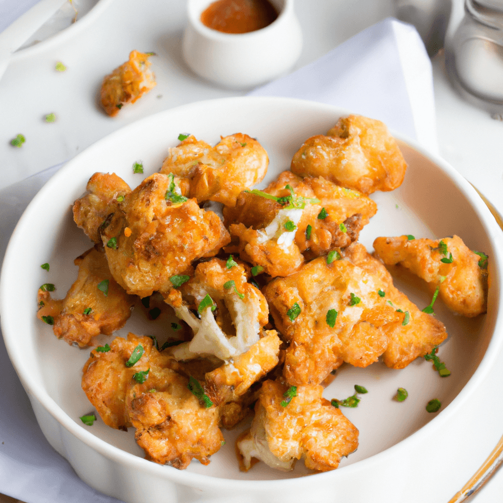 Close-up of air fryer basket filled with crispy cauliflower florets.