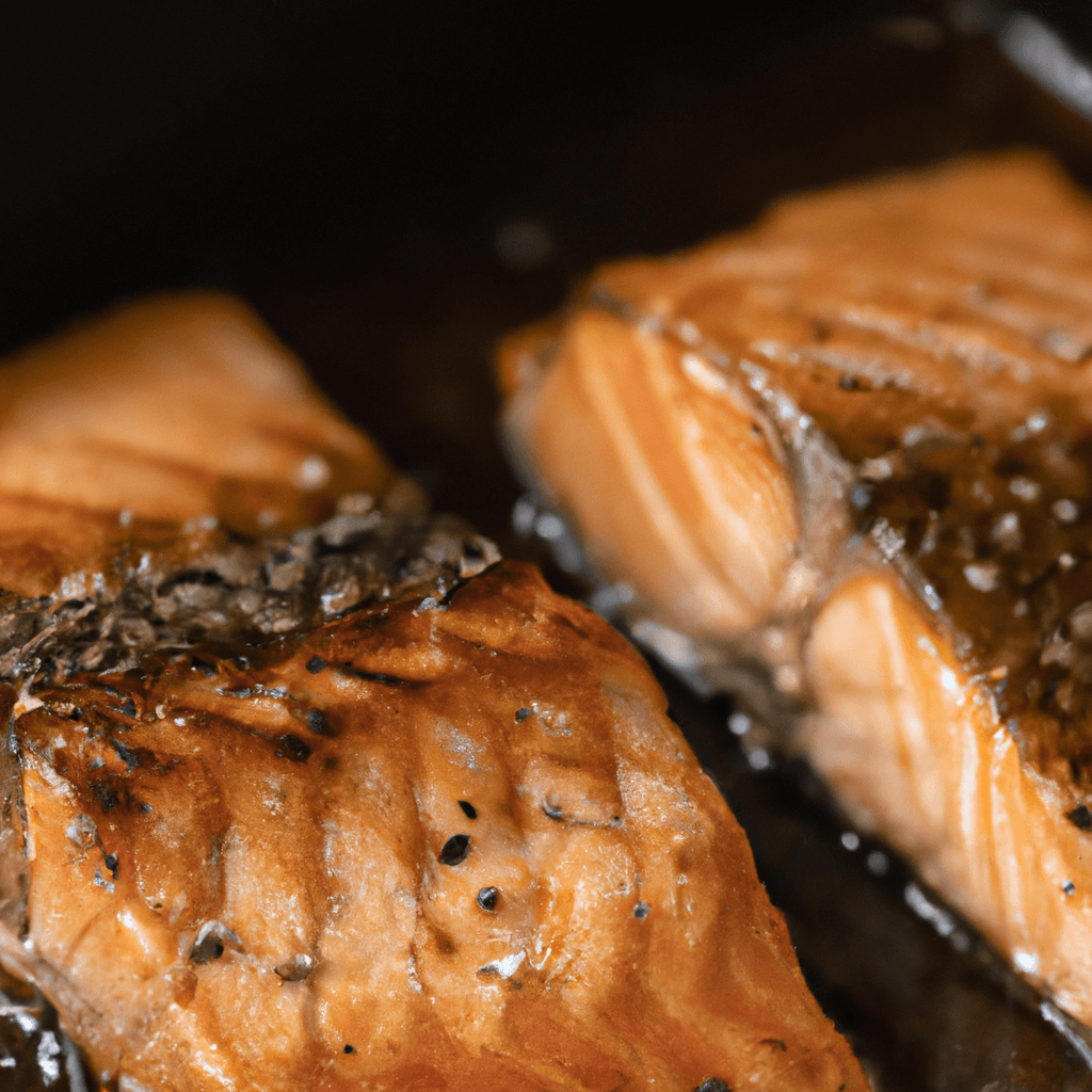 Deliciously glazed teriyaki salmon fillets in an air fryer basket