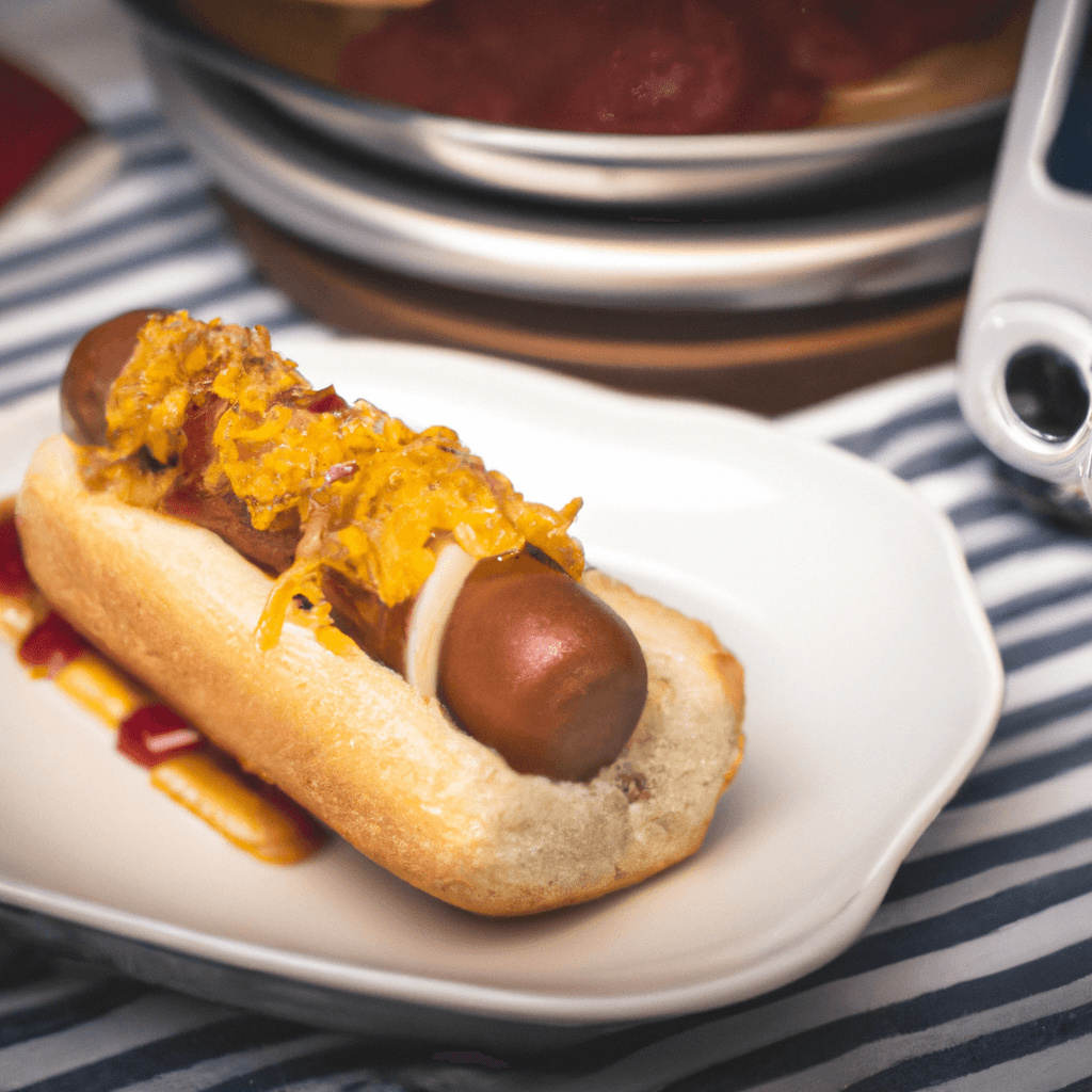 A close-up of air fryer hot dogs with golden buns