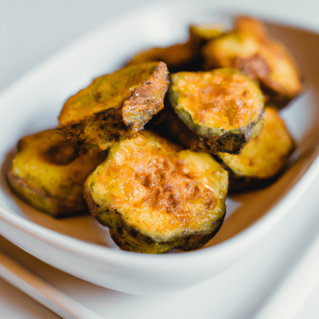 Air fryer basket with evenly browned squash rounds inside