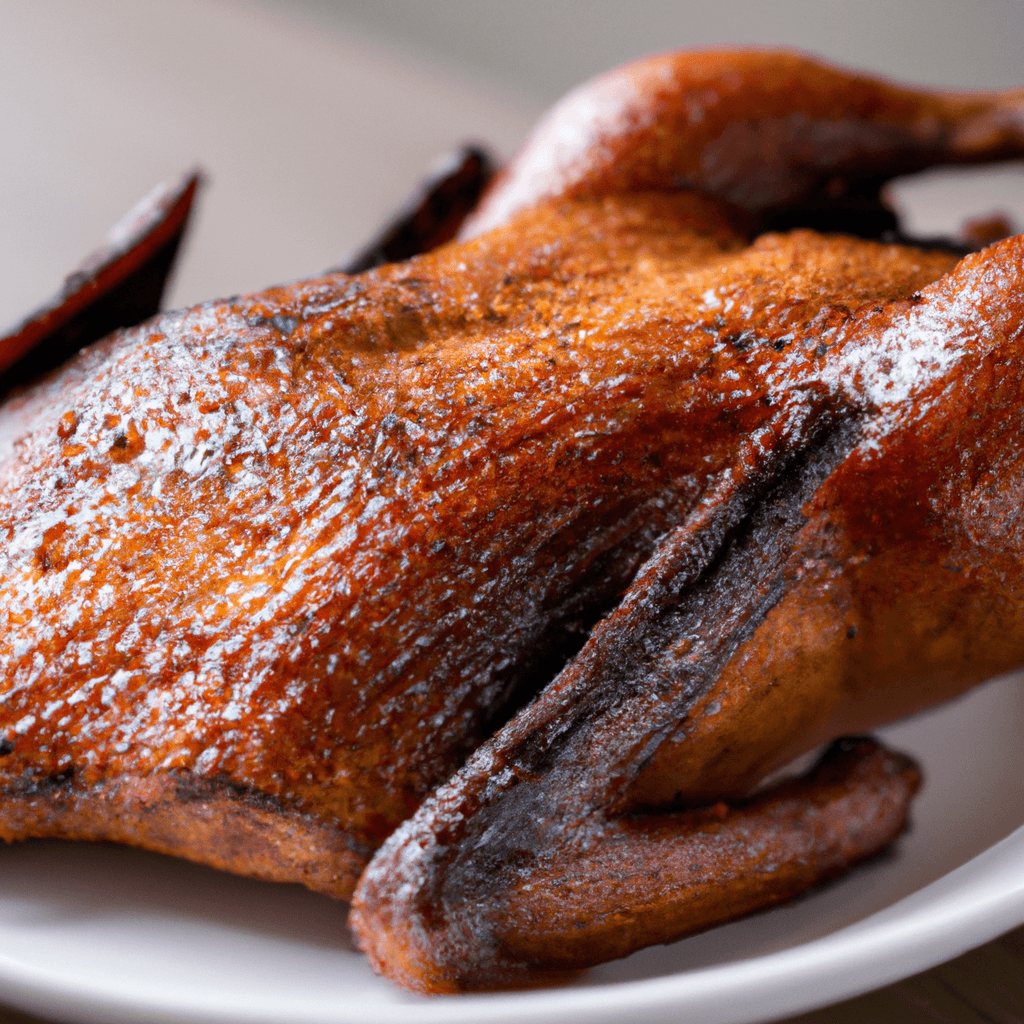 Air fryer basket with a perfectly roasted duck