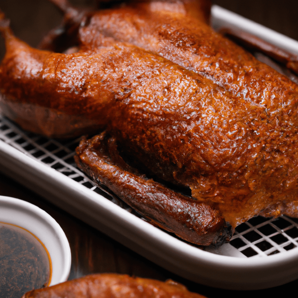 Whole duck cooked to a golden crisp in an air fryer
