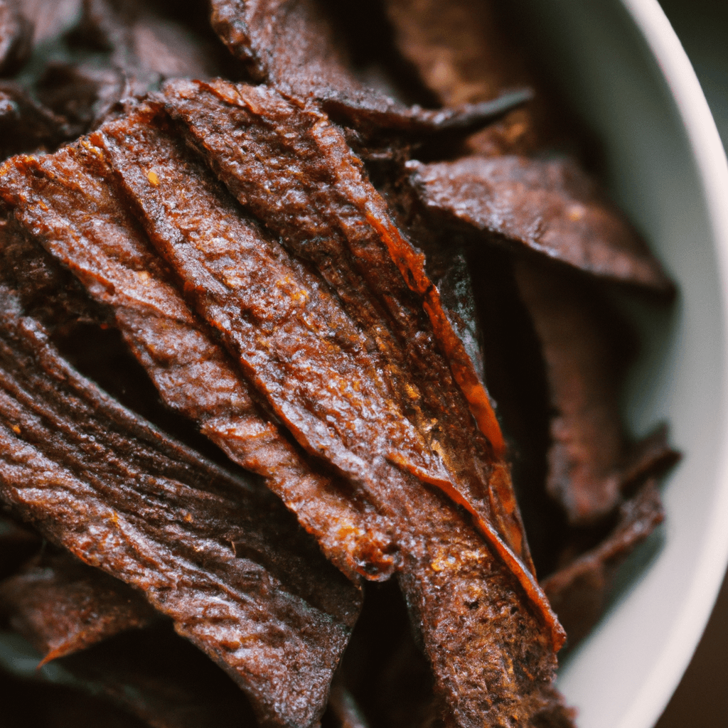 Slices of spicy beef jerky prepared in an air fryer.