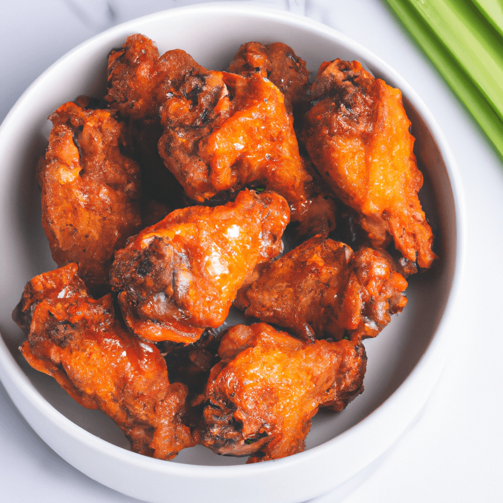 A basket filled with spicy cooked wings in the air fryer