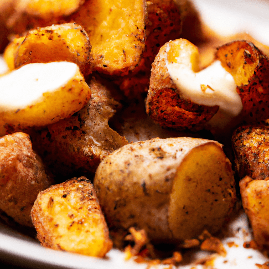 Golden air fryer smashed potatoes on a serving plate