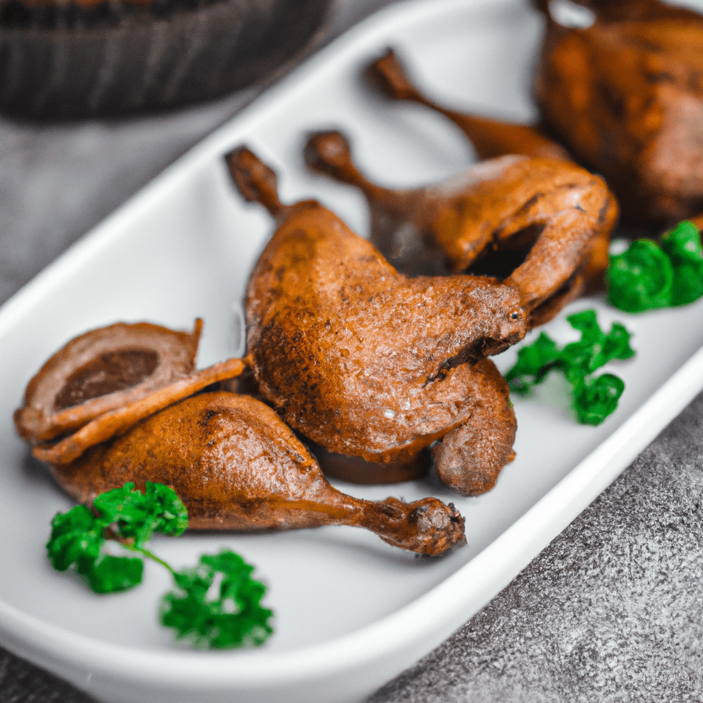 Close-up of air fryer duck legs with crispy skin
