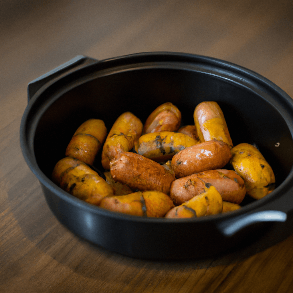 Sizzling cocktail sausages fresh from the air fryer