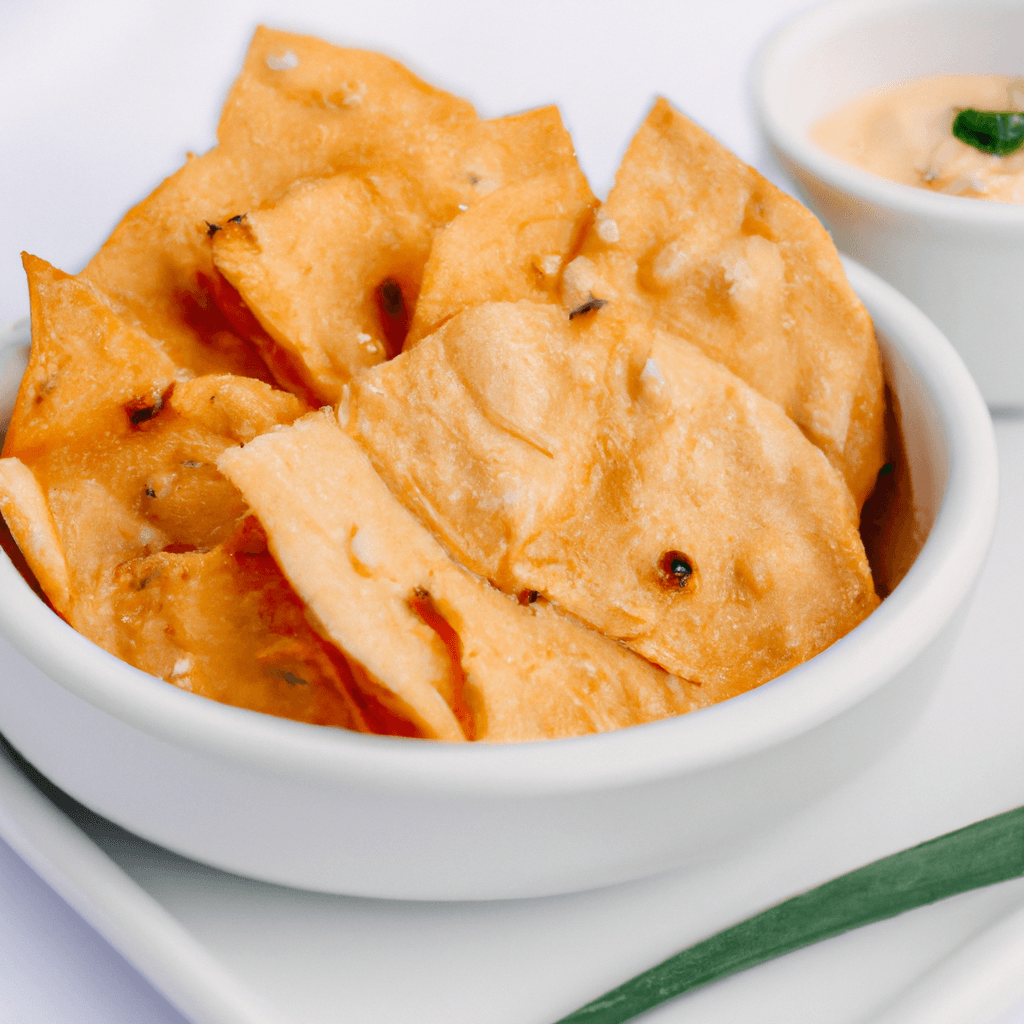 A set of triangular pita chips in the air fryer basket.