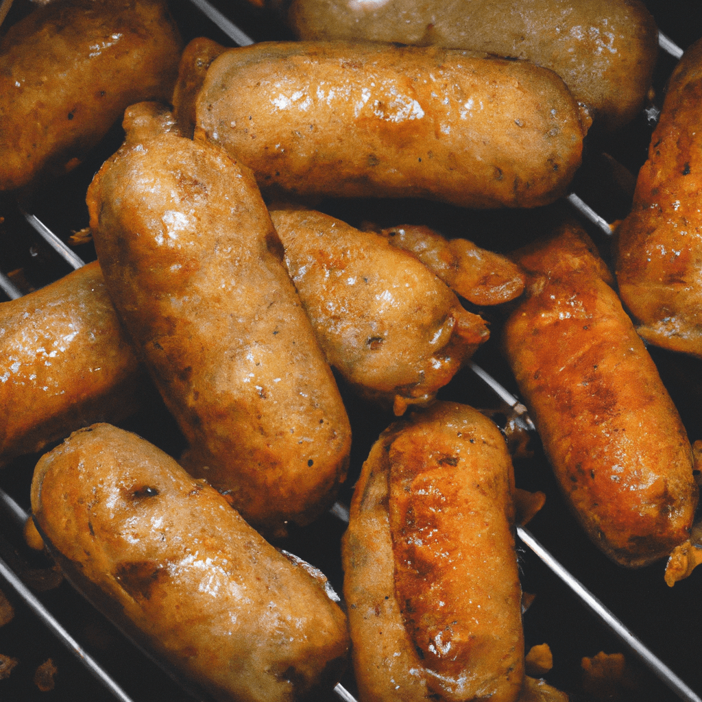 Plate of crispy chicken sausages cooked to perfection in the air fryer