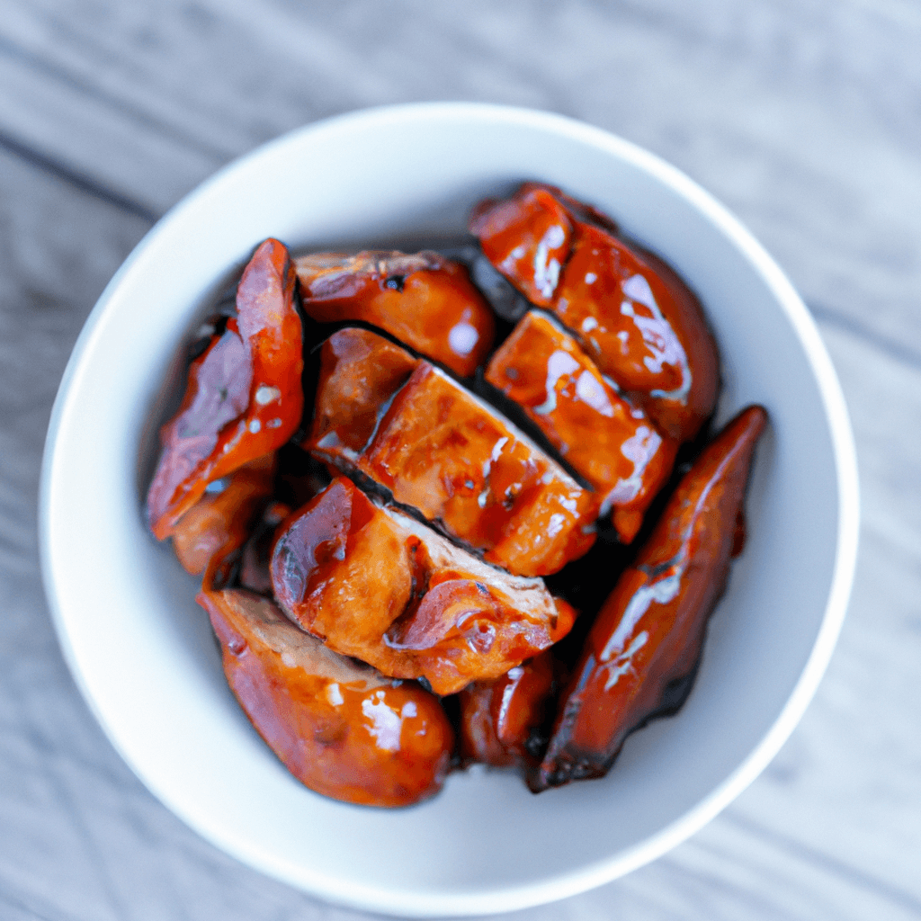 Close-up of teriyaki chicken with glaze browning in the air fryer