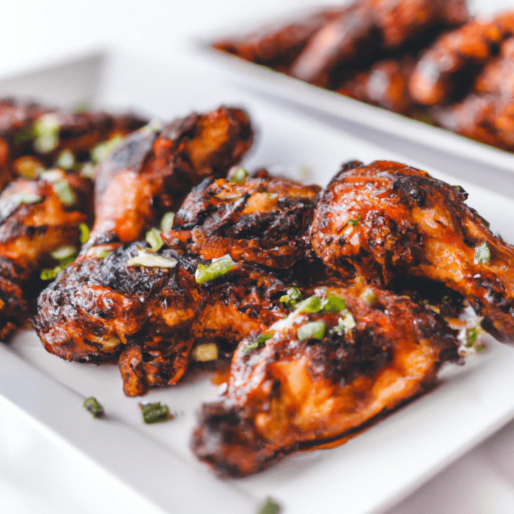 Air fryer basket with evenly cooked barbecue chicken breasts
