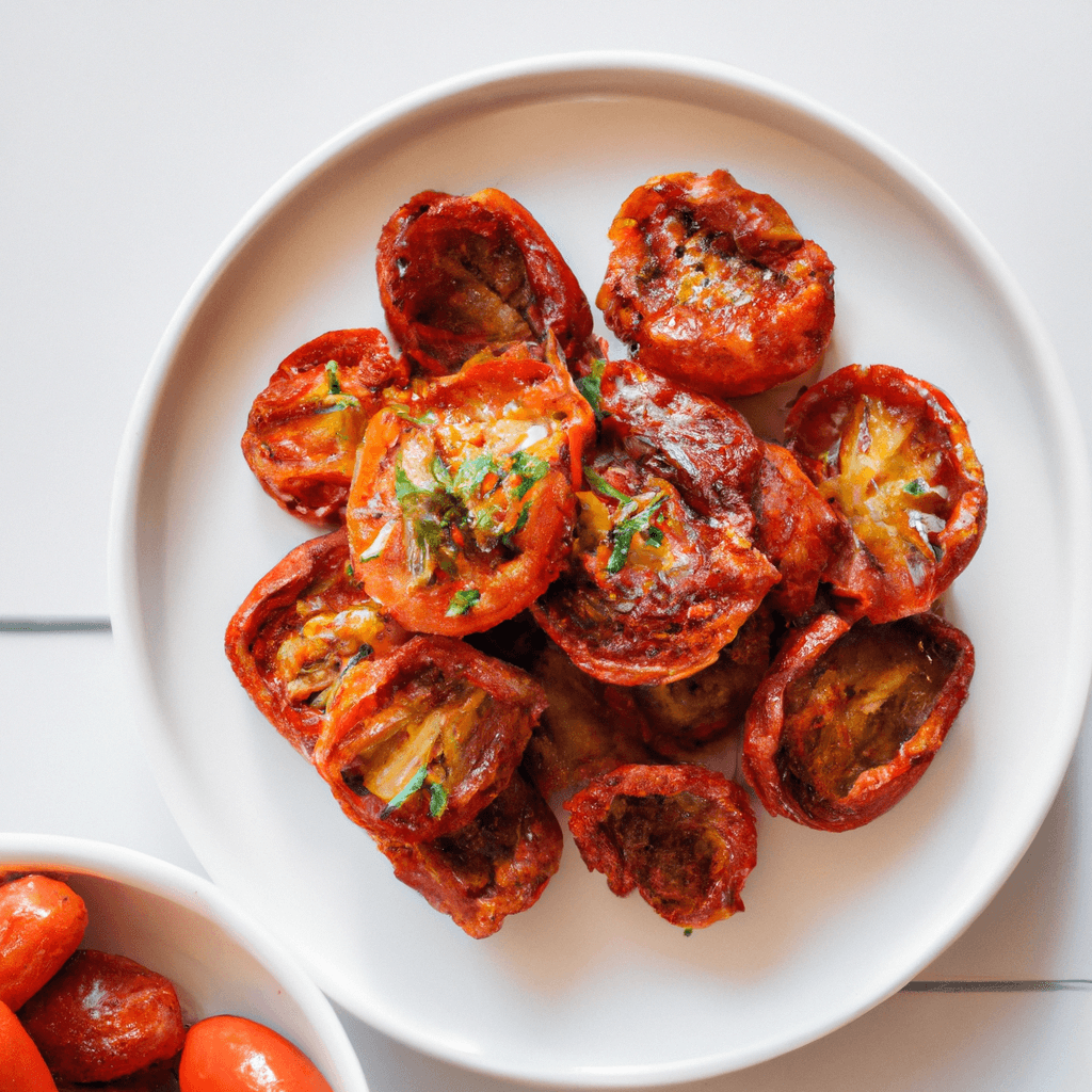 Close up of seasoned cherry tomatoes before air frying