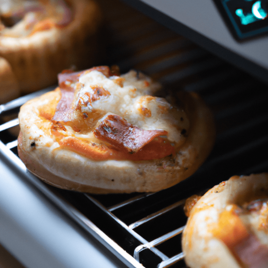 Crispy mini pizzas in air fryer displayed on a plate.