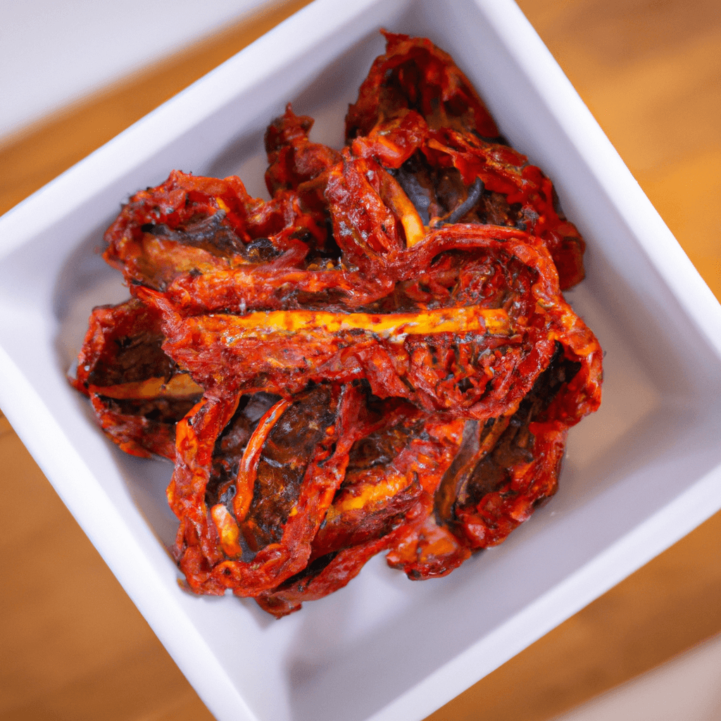 Close-up of leathery sun dried tomatoes in an air fryer basket