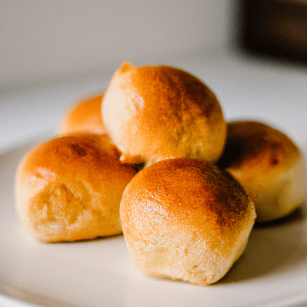 Close-up of air fryer basket with perfectly cooked rolls.