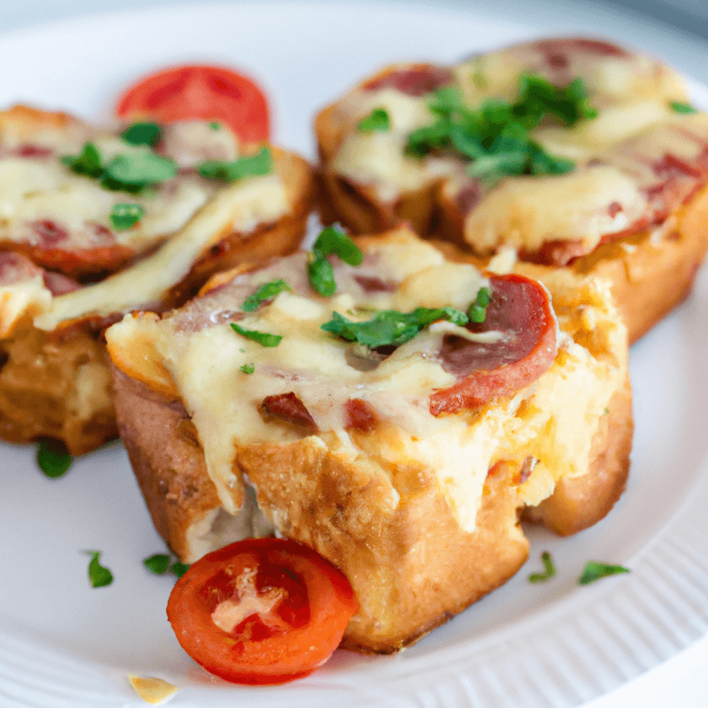 Inside of an air fryer with pizza toast cooking