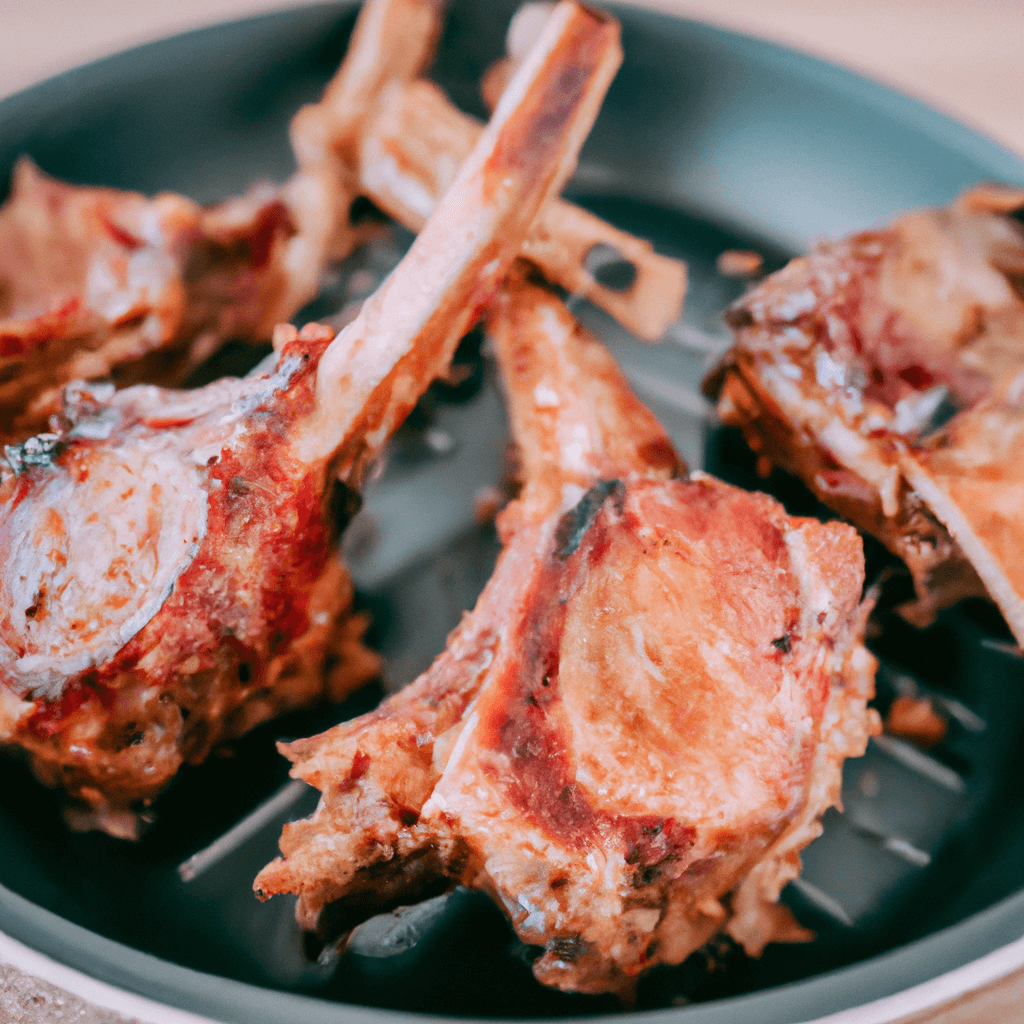 Tasty and perfectly cooked lamb cutlets from the air fryer served on a white plate