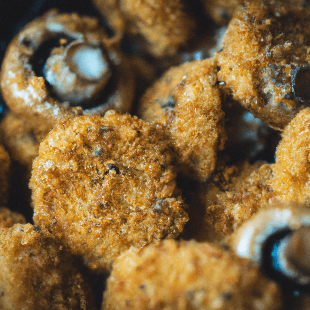 Plate of breaded mushrooms with golden crust