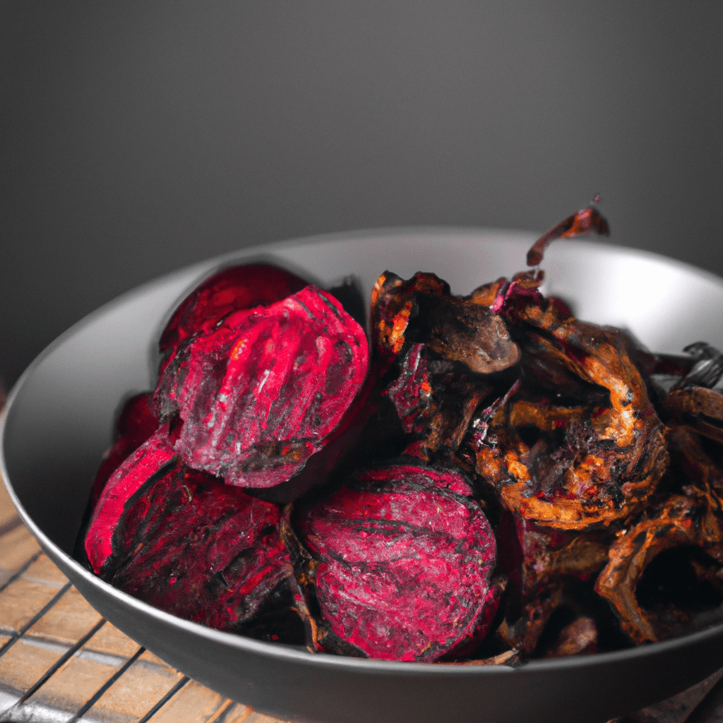 Crispy roasted beetroot chips in an air fryer basket