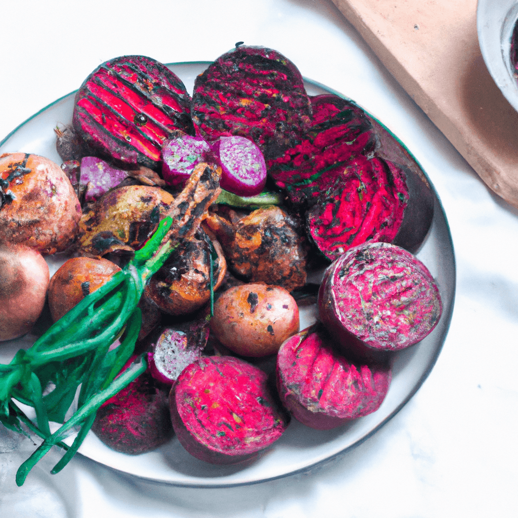 Air fryer with baby beetroot cut into wedges inside