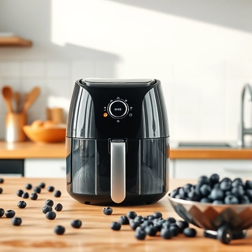 Measuring 475 grams of blueberries in a cup for air fryer recipes