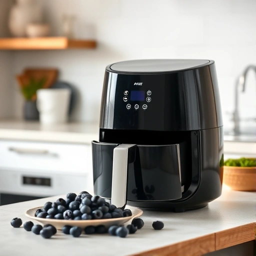 Measuring 0.5 cups of blueberries on a kitchen scale for air fryer recipes